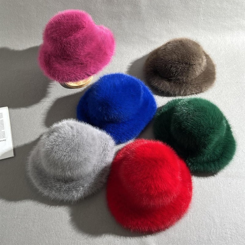 Dikoaina Luxury Faux Fur Bucket Hat for Women Girl – Oversized Brim, Super Soft & Fluffy Winter Hat, Cozy Fur-Like Beanie - Image 2
